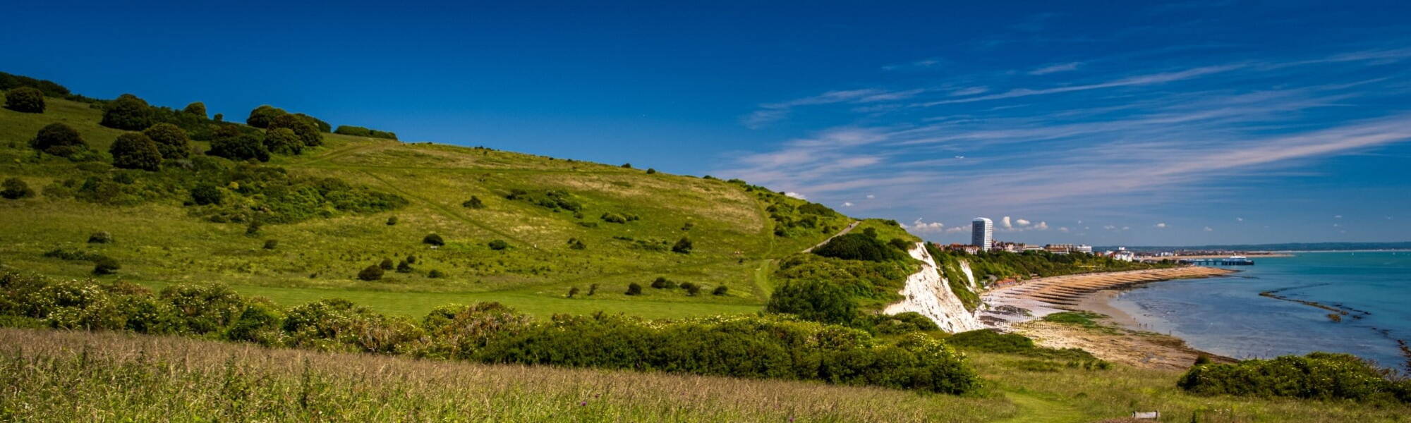 Eastbourne from low tide at Beachy Head