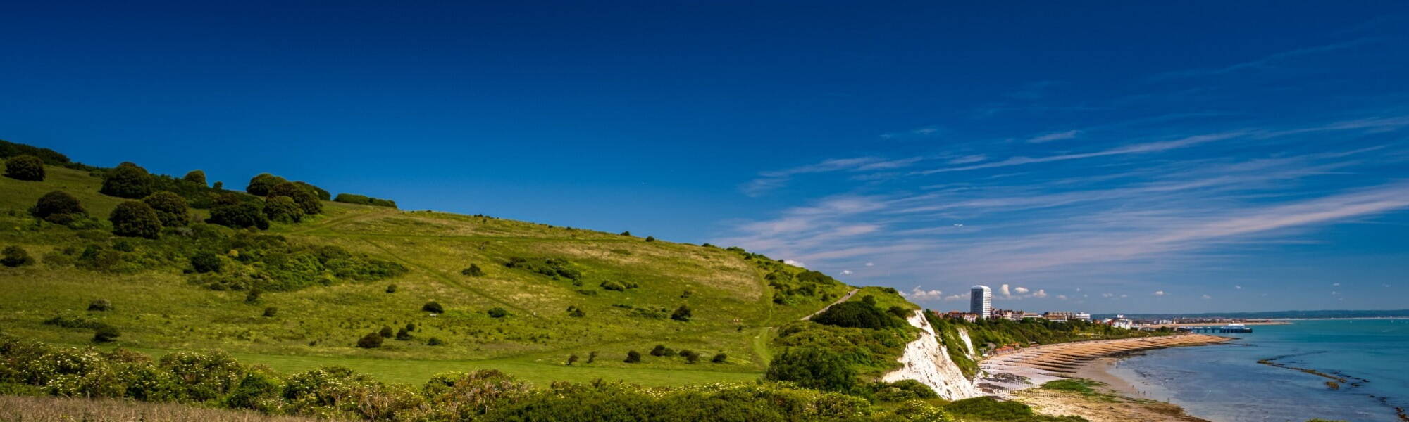 Eastbourne from low tide at Beachy Head