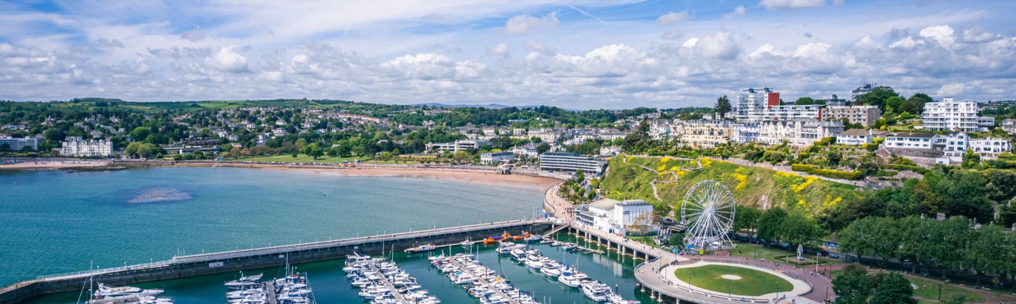 Panorama over English Riviera from a drone, Torquay, Devon, England, Europe